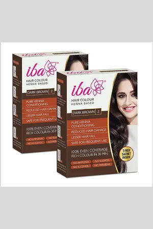 Iba Hair Colour Set of 2 100% Pure Henna Based Powder Sachet - Dark Brown, 70g