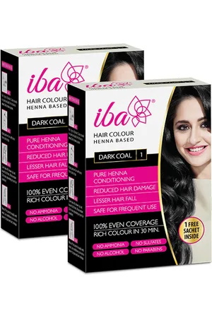 Iba Hair Colour Set of 2 100% Pure Henna Based Powder Sachet - Dark Coal, 70g