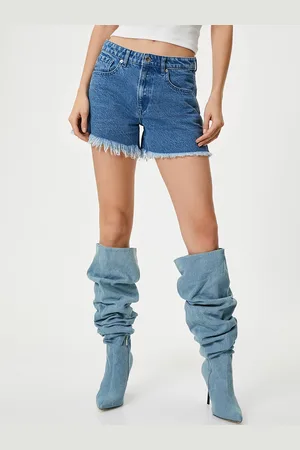Koton Women Washed Cotton Denim Shorts
