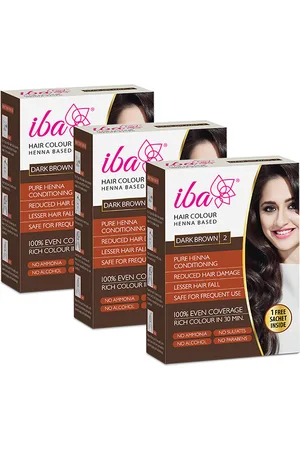 Iba Hair Colour Set of 3 100% Pure Henna Based Powder Sachet - Dark Brown, 70g