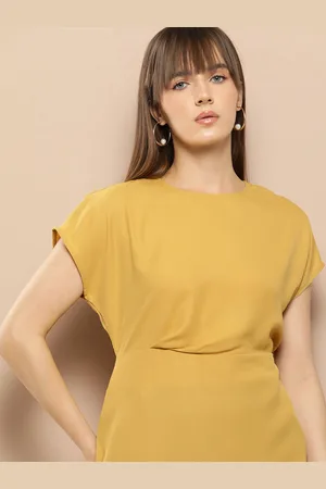 Chemistry Extended Sleeves Cinched Waist Top with Tie-Up Detail