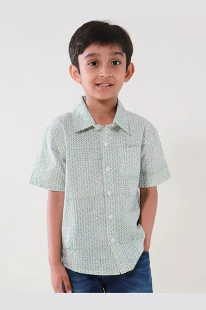 My Little Lambs Boys Classic Printed Spread Collar Short Sleeves Cotton Casual Shirt