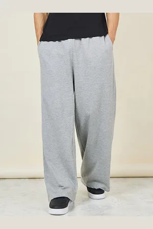 Styli Men Grey Wide Leg Cotton Terry Track Pants