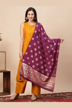 Globus Purple Ethnic Motifs Woven Design Dupatta
