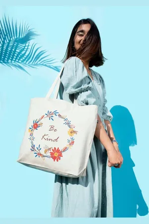 EcoRight Typography Printed 18 Inch Laptop Pure Cotton Oversized Shopper Tote Bags