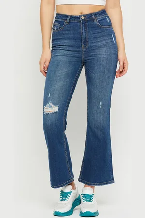 MADAME Women High-Rise Mildly Distressed Cotton Bootcut Jeans