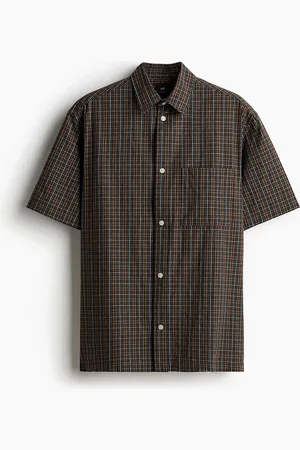 H&M Men Pure Cotton Loose Fit Short-Sleeved Shirt