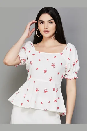 Lifestyle Square Neck Floral Print Puff Sleeve Peplum Top