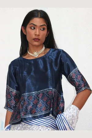 Chidiyaa Ethnic Motifs Block Printed Mashru Slik Saree Blouse