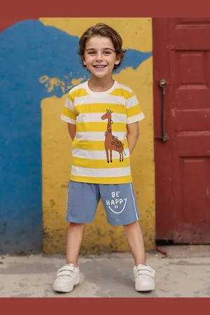 Toonyport Boys Striped Pure Cotton T-shirt with Shorts