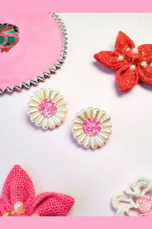 Sangria Beaded Bohemian Floral Stud Earrings