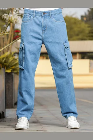 HERE&NOW Men Loose Relaxed Fit Clean Look Pure Cotton Cargo Jeans