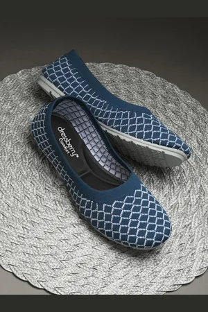 DressBerry Blue Textured Round Toe Mesh Ballerinas