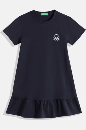 Benetton Girls Brand Logo Detail Drop-Waist Dress