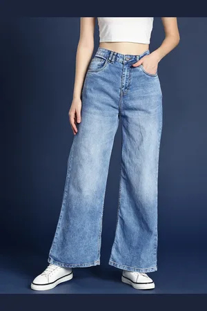 Mast & Harbour Women Wide Leg High-Rise Light Fade Stretchable Jeans