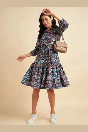 Azira Floral Print Puff Sleeve Crepe Fit & Flare Dress