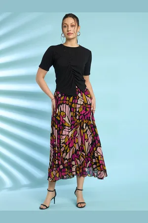Antheaa Printed Skirt With Ribbed Top Co-Ords