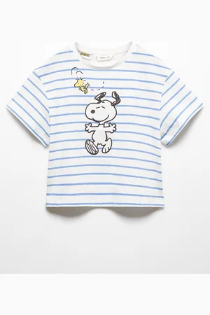 MANGO Girls Striped & Snoopy Embroidered Pure Cotton T-shirt