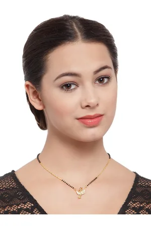 PANASH Women Gold-Plated & Cubic-Zirconia Studded Peacock-Shaped Mangalsutra