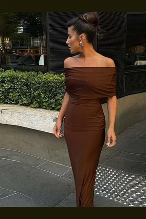 LULU & SKY Women Off-shoulder Twisted Open-back Maxi Dress