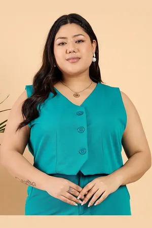 CURVY STREET Plus Size Teal Blue V-Neck Waistcoat