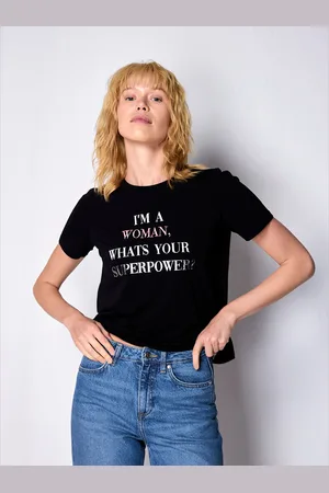 COVER STORY Black Typography Printed Round Neck T-shirt
