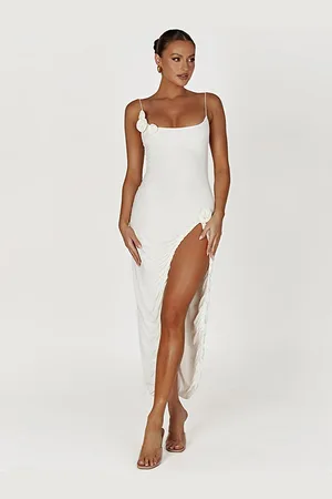 LULU & SKY Women Ruched Strappy High-slit Maxi Dress