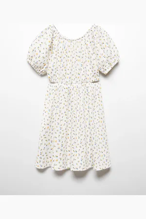 MANGO Girls Floral Print Puff Sleeves A-Line Dress
