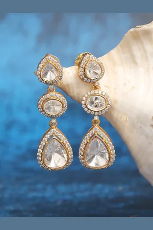 AURAA Trends Rhodium-Plated Zircon-Studded Teardrop Shaped Contemporary Drop Earrings