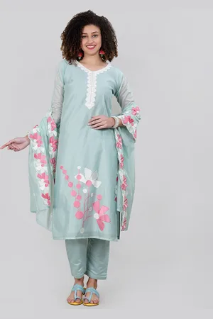 MEHNAM Floral Embroidered Kurta & Trousers With Dupatta