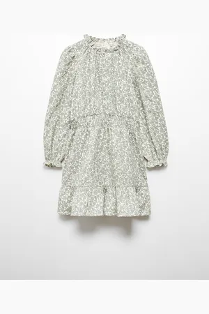 MANGO Girls Cotton Floral Print Puff Sleeve Fit & Flare Dress