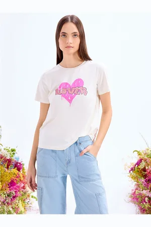 COVER STORY Off White Graphic Printed Pure Cotton T-shirt