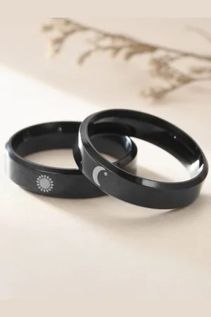 Salty Men Set of 2 Stainless Steel Moon Signet Band Finger Rings