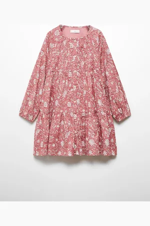 MANGO Girls Cotton Floral Print Puff Sleeve A-Line Mini Dress