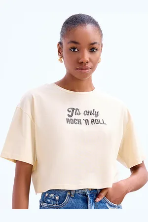 COVER STORY Typography Short Sleeves Round Neck Cotton Boxy T-shirt