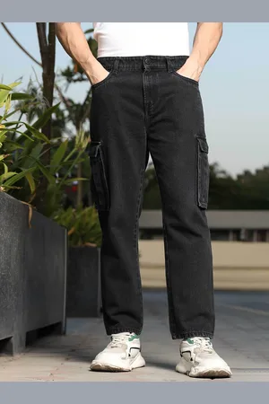HERE&NOW Men Loose Relaxed Fit Pure Cotton Cargo Jeans