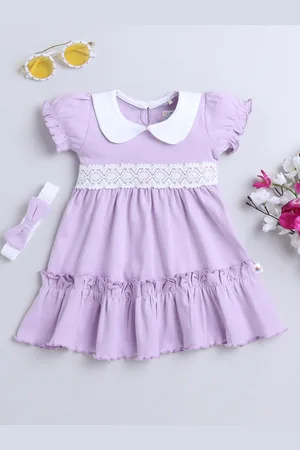 BUMZEE Infants Girls Peter Pan Collar Cotton A-Line Dress With Headband