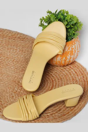 Tokyo Talkies Yellow Strappy Open Toe Block Heels