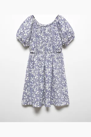 MANGO Floral Print Puff Sleeve A-Line Dress