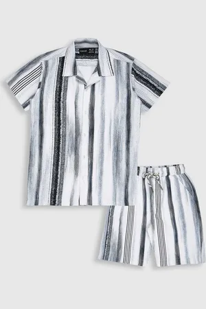 CAVIO Boys Printed Shirt Collar Short Sleeves Pure Cotton Shirt with Short