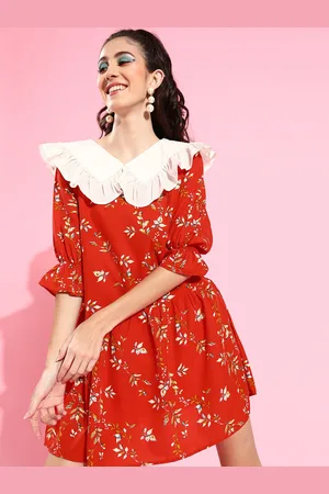 Cation Women Gorgeous Red Floral Waisted Dress