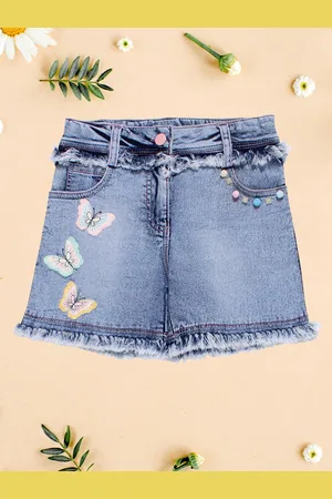CUTECUMBER Girls Embellished Denim Shorts