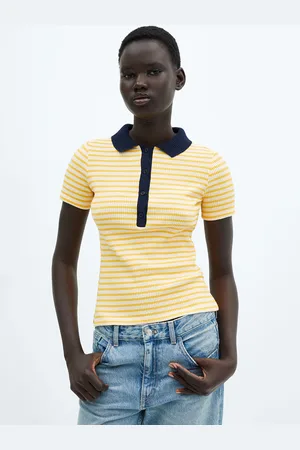 MANGO Women Striped Polo Collar T-shirt