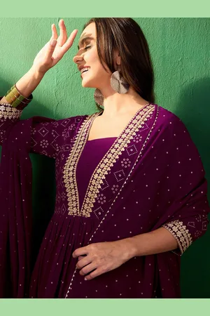Sangria Bandahni Printed Embroidered Anarkali Kurta & Trousers With Dupatta