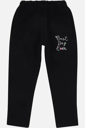DYCA Girls Black Solid Cotton Track Pants