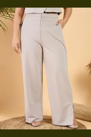 CURVY STREET Women Plus Size Straight Fit Side Slit Parallel Trousers