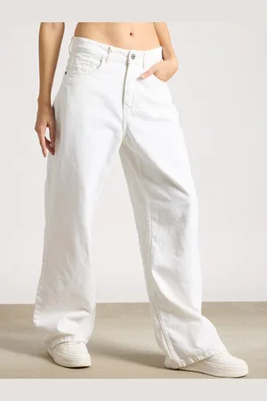 FREAKINS Women Wide Leg High-Rise Clean Look Cotton Jeans