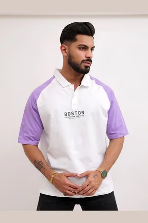 Maniac Men Typography Polo Collar Raw Edge T-shirt