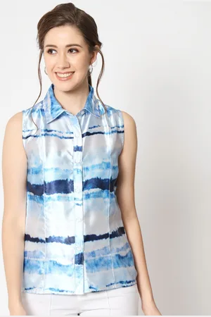 CHARMGAL Classic Slim Fit Abstract Printed Sleeveless Satin Casual Shirt