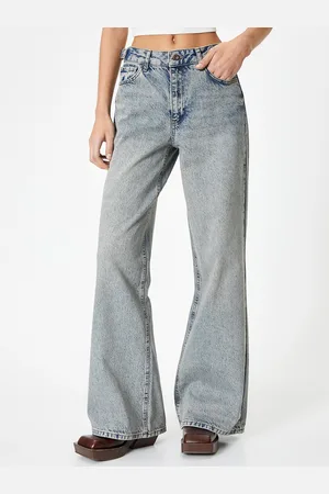 Koton Women Wide Leg Mid-Rise Clean Look Heavy Fade Cotton Jeans